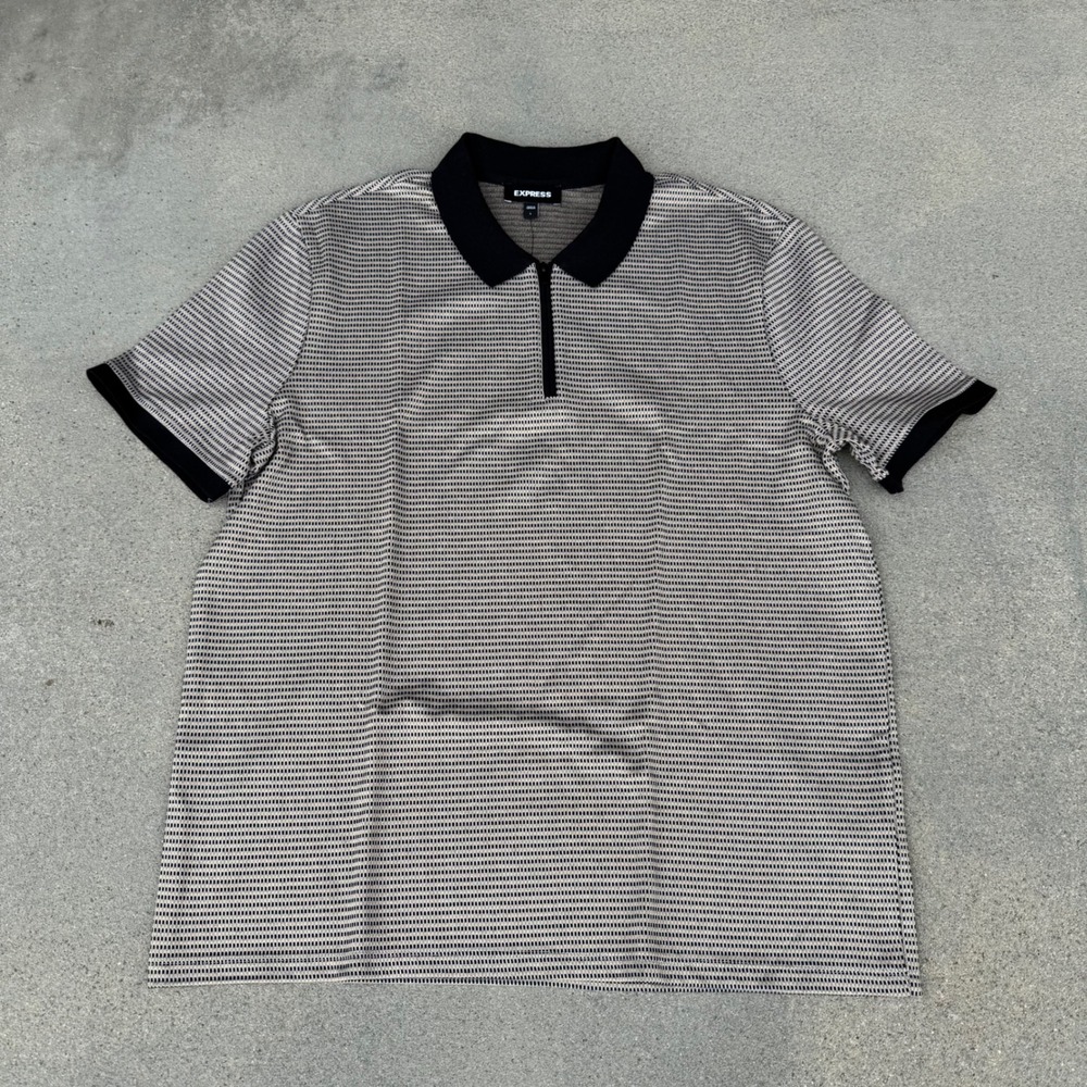 Express Mens Quarter Zip Polo Shirt Tan Black Large NEW